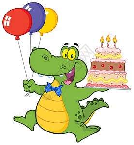 鳄鱼拿着生日蛋糕图片
