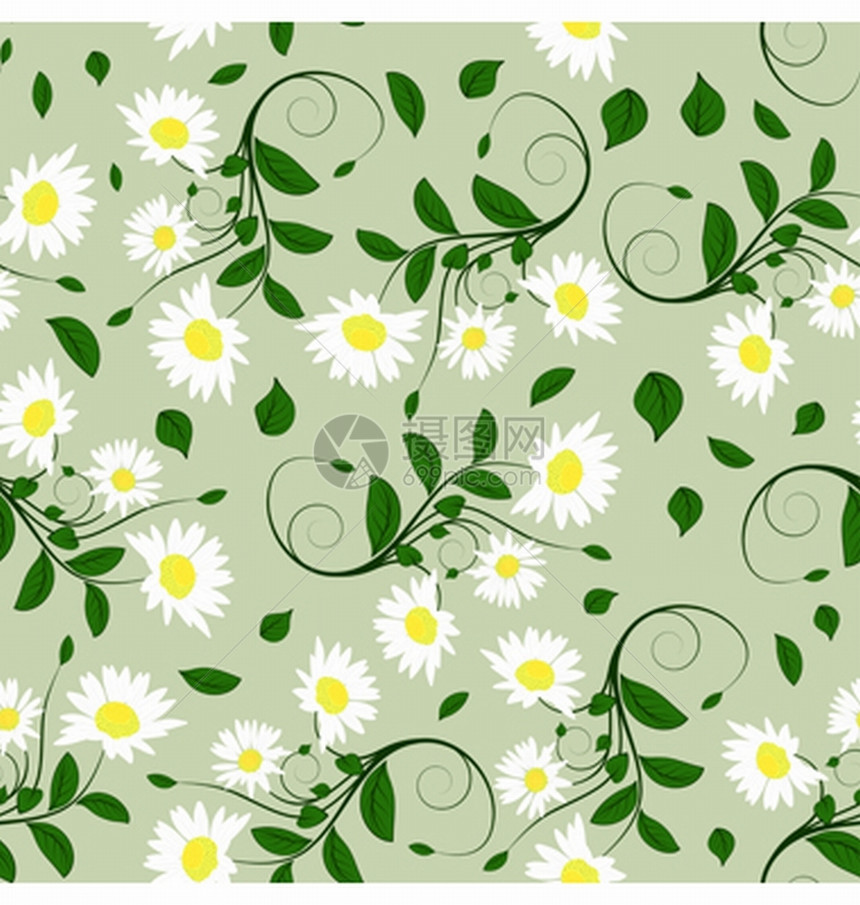 绿色复古无缝矢量花卉图案设计背景图片
