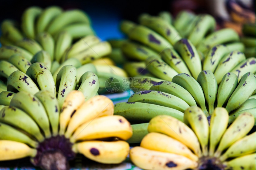 市场上的绿色和黄香蕉水果图片