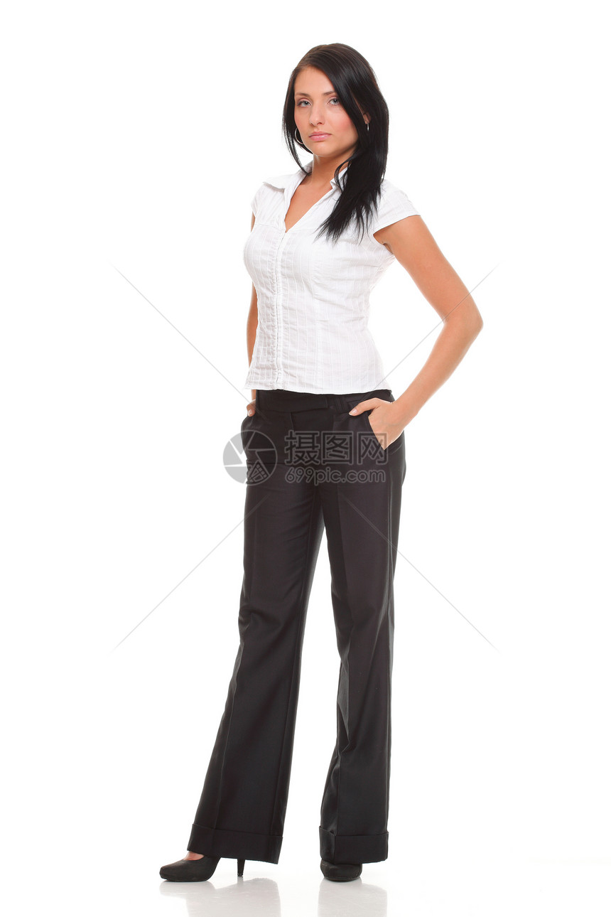 一位快乐的年轻商业女人的肖像完全白种人背景图片