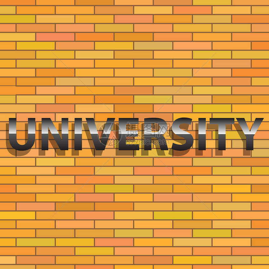 橙砖墙上大学标志的多彩插图图片