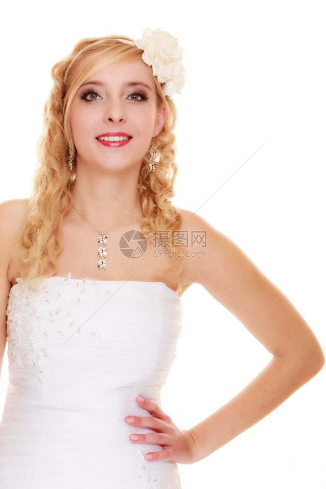 美丽的金发女子肖像年轻有魅力的新娘被白人孤立工作室拍到图片