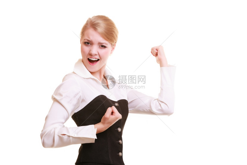 商业工作的成功年轻女商人快乐的姑娘庆祝她工作晋升图片
