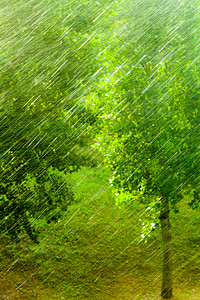 在窗外的夏季雨中水滴在玻璃窗上作为背景纹理图片
