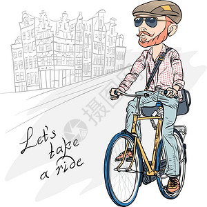 运动太阳镜戴着帽子太阳眼镜骑自行车的男人插画