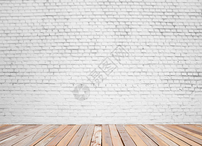 白砖墙和木地板背景背景图片