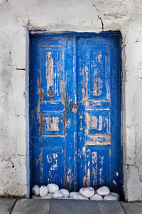 希腊圣托里尼奥亚镇古蓝门概念图片