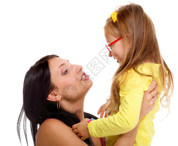 拥有快乐的白色背景健康家庭概念的幸福母亲和小女孩图片