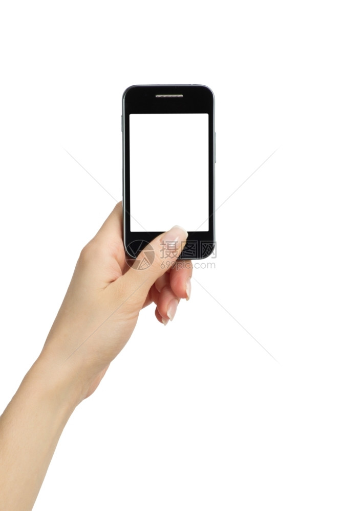 手持带空白屏幕的移动智能手机图片