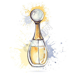 一瓶墨水漂亮的香水瓶手工画的彩色矢量图插画