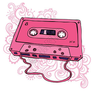 混音磁带粉色录音带旧式矢量插图复磁带插画