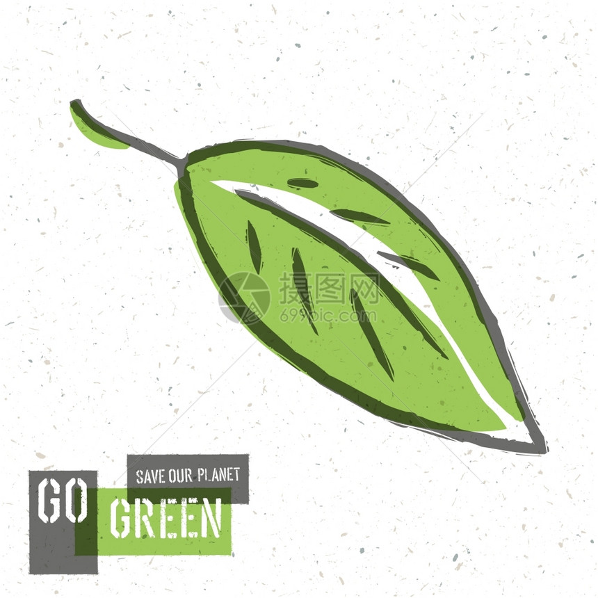 GoGreen概念海报带叶符号图片