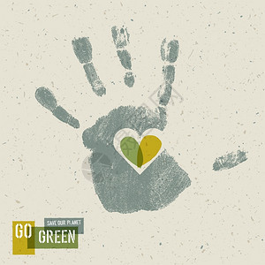 Go绿色概念海报手印符号背景图片