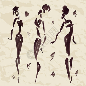 数字黑色装饰非洲舞蹈家的数字手画矢量说明插画