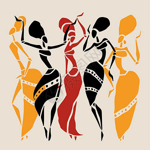 非洲舞蹈家的数字种族风格的女舞蹈家矢量说明背景图片