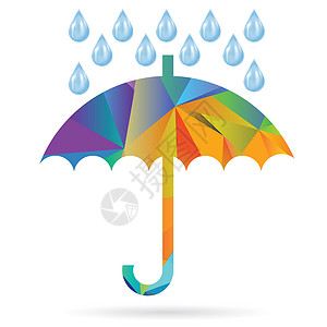 雨伞模板白色背景上以伞形彩色多边圆光影显示的图插背景