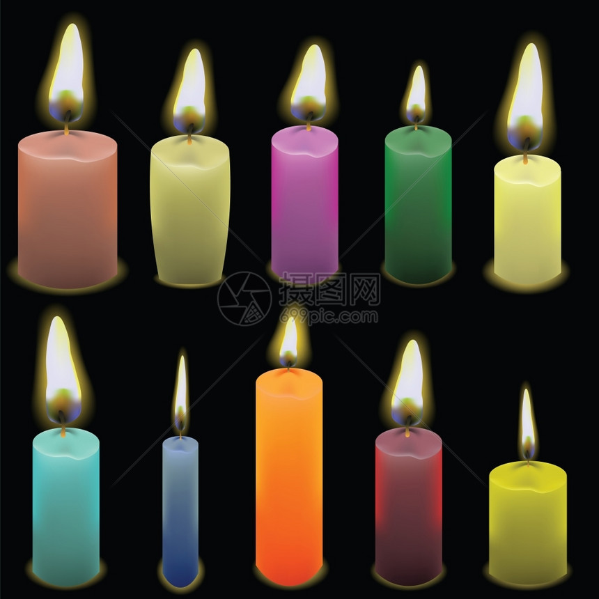 在黑暗背景上用一套蜡烛以多彩的插图图片
