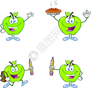 卡通拟人绿色苹果图片