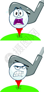 被打到的惊恐愤怒的高尔夫球卡通矢量插画图片
