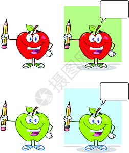 卡通拟人绿色苹果矢量图图片