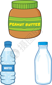 食物能量卡通花生酱水和牛奶瓶插画