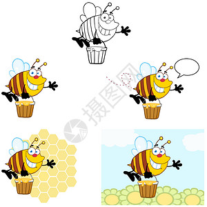 卡通可爱蜜蜂提着桶里的蜂蜜矢量元素图片