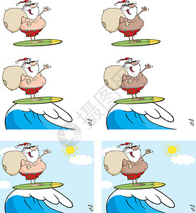 卡通可爱冲浪的圣诞老人图片