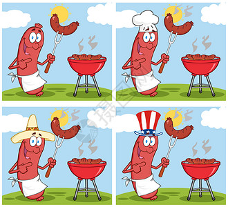卡通可爱烧烤香肠矢量元素图片