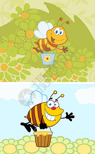 卡通可爱蜜蜂提着桶里的蜂蜜矢量元素图片