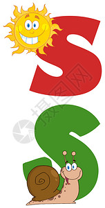 太阳蜗牛和卡通字母S元素背景图片
