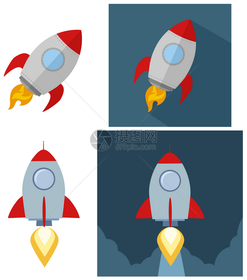 Retro火箭启动概念集平板样式图片