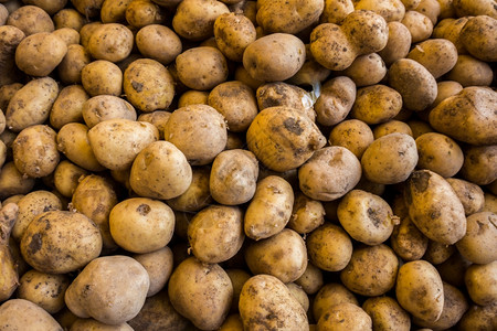 市场上的马铃薯新鲜有机青红土豆图片