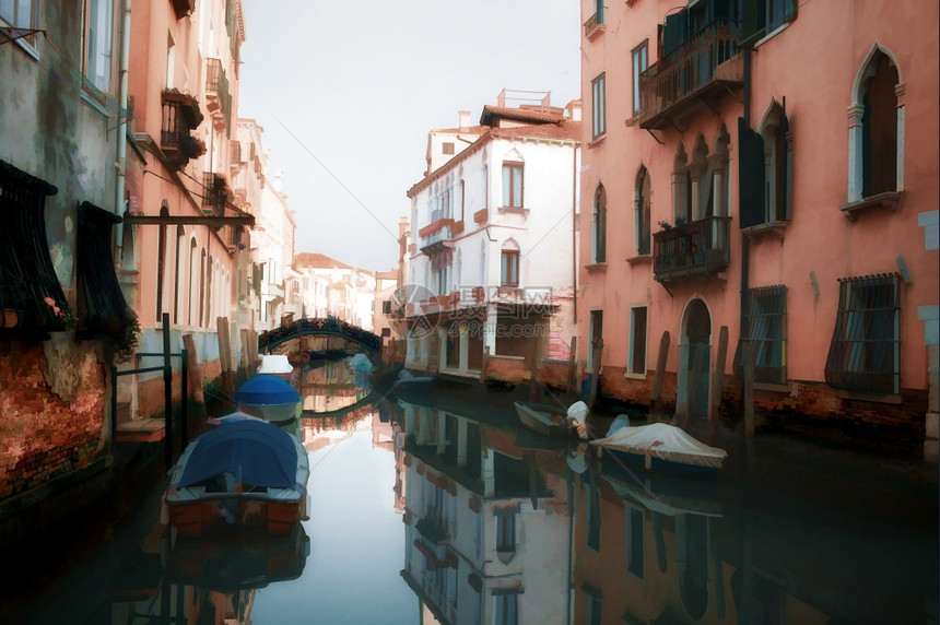 意大利威尼斯小运河的油画风格图图片