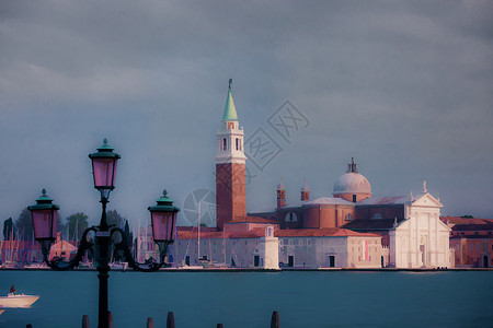 意大利威尼斯SanGiorgioMagggiore岛的油画风格图片背景图片