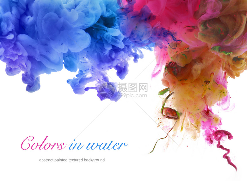 水中的丙烯酸颜色和墨水背景摘要图片