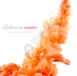 颜料橙色水滴水中的丙烯酸颜色和墨水背景摘要背景