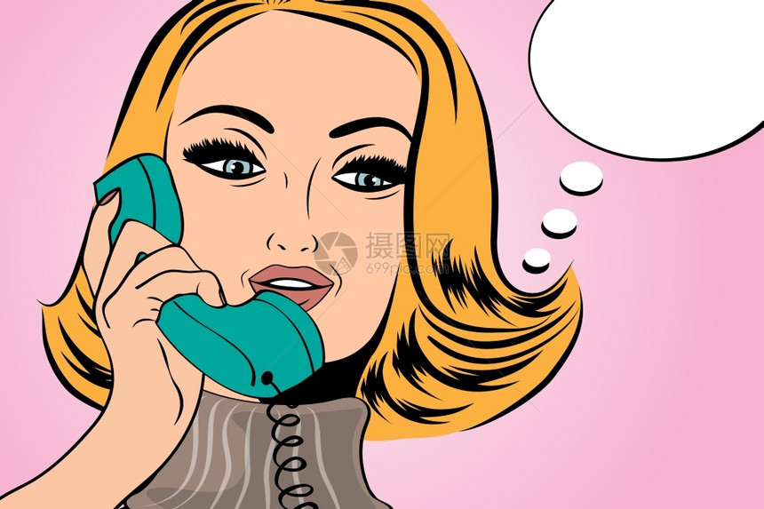 漫画风格的流行艺术可爱的古老女人在电话上聊天矢量插图图片