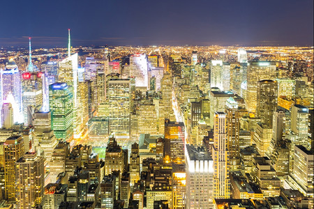 纽约航空天线城市摩大楼晚上美国图片