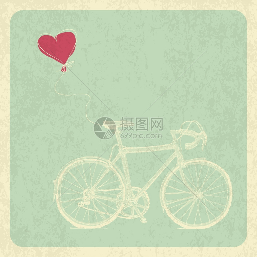 配有自行车和心脏环的旧情人卡图片