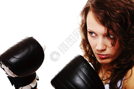 运动女拳击手适合孤立于白色背景高清图片