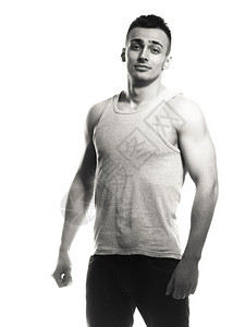 运动和健康的肌肉人肖像黑色白照片图片