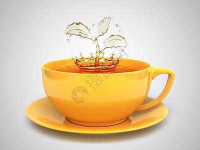茶水喷洒成白杯中的植物图片