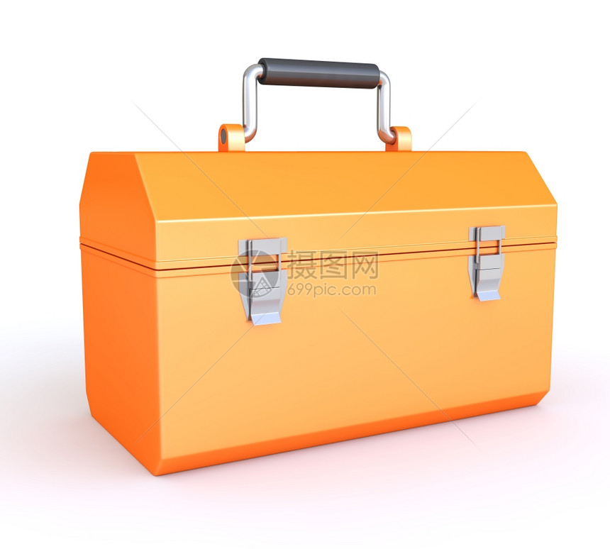 白背景孤立的橙色工具箱图片
