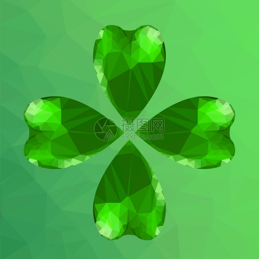 四叶三草爱尔兰shamrockStPatricksDay符号可用于您的设计绿色玻璃三叶草圣Patrick绿色多边形背景的绿叶日图片