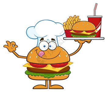 烤土豆奶酪焗卡通可爱的汉堡人物形象插画