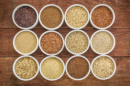 收集健康无谷质的免费物quinoa棕米小阿马拉塔夫小麦高梁背景图片
