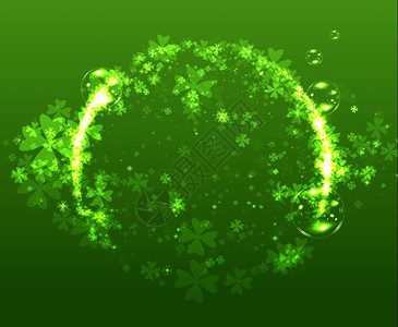 绿色气泡圣帕特里克日矢量背景树叶和啤酒泡插画