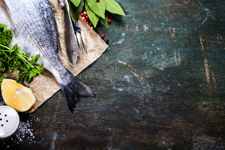 Fish和Wine的食品背景大量复制空间图片