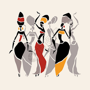 非洲土著非洲舞蹈家的数字种族风格的女舞蹈家矢量说明插画