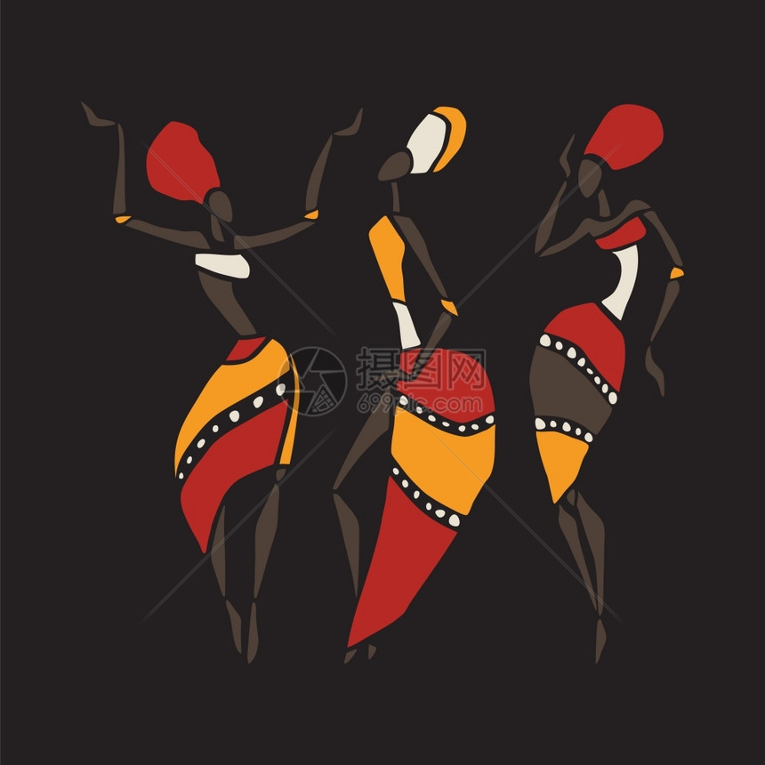 非洲舞蹈家的数字种族风格的女舞蹈家矢量说明图片